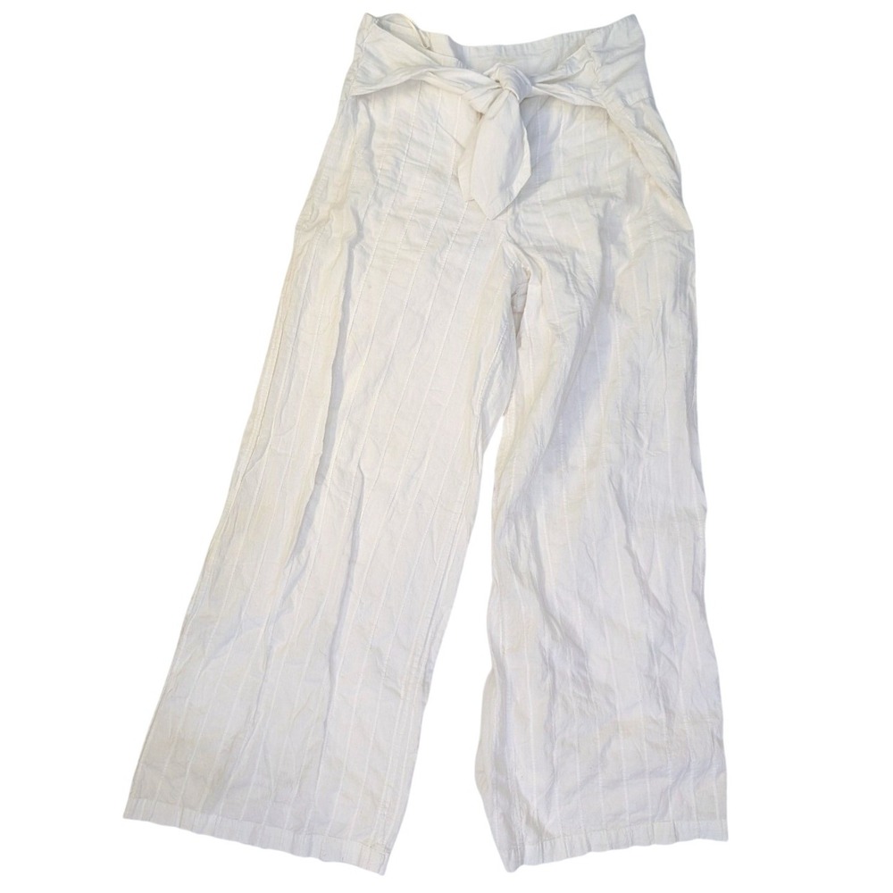 Pussers West‎ Indies White Linen Zip Lace Tie Wide Leg Pants Women's Size S VTG